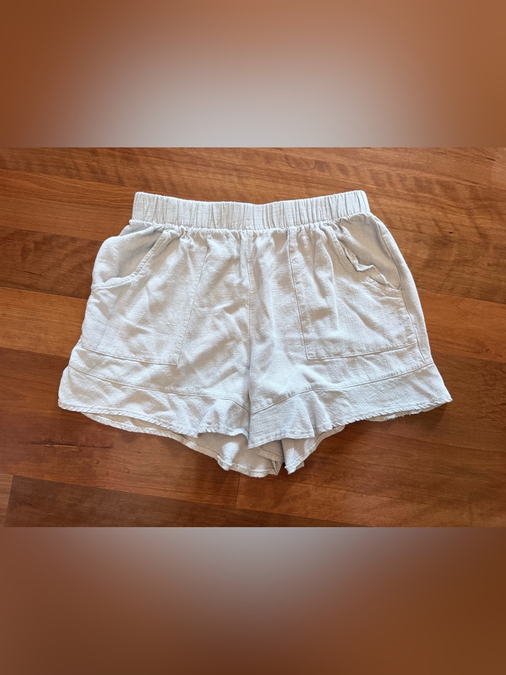 Gray linen blend ruffle shorts